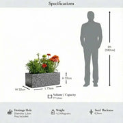 75cm Zinc Galvanised Silver & Black Textured Trough Planter